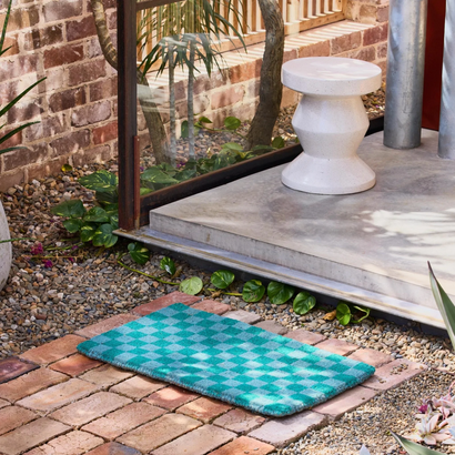 Checkers Green Door Mat