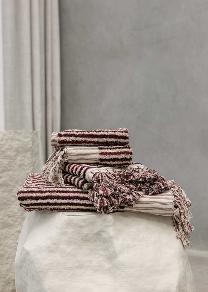 Burgundy Stripe Hand Towel