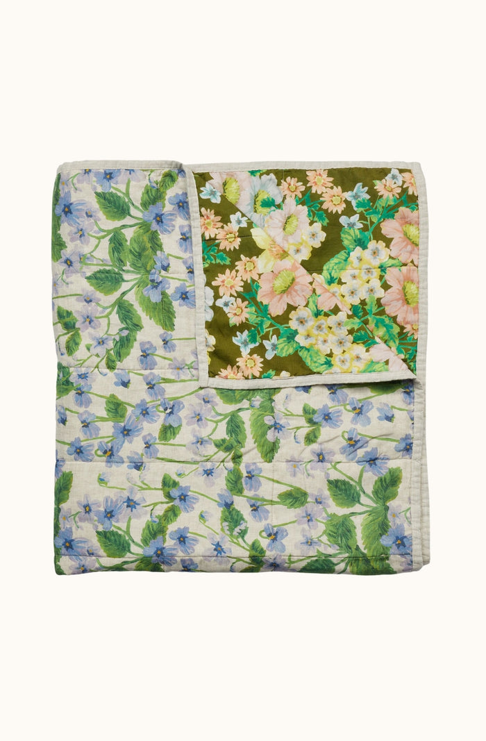 Buttercup Olive/Lilas Blue Quilted Throw