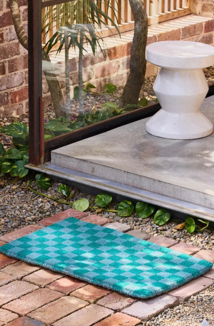 Checkers Green Door Mat