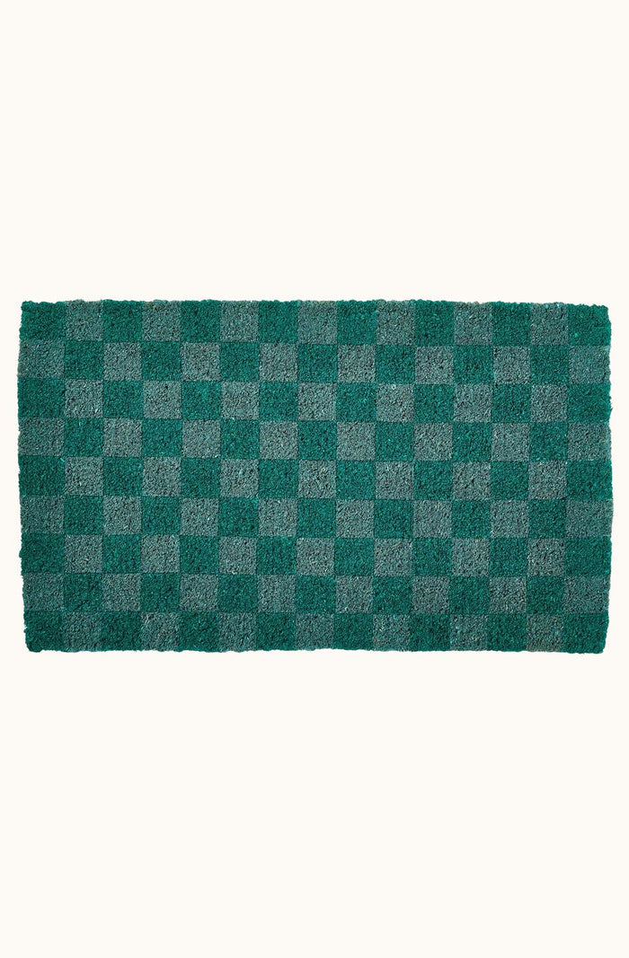 Checkers Green Door Mat
