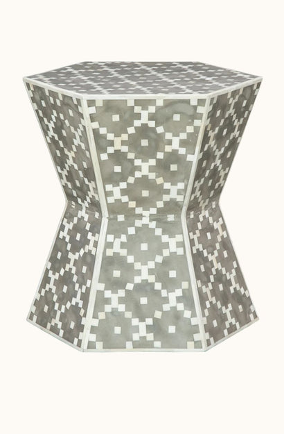 Diamond Bone Inlay Stool - Grey and Ivory