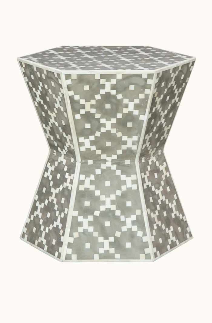 Diamond Bone Inlay Stool - Grey and Ivory
