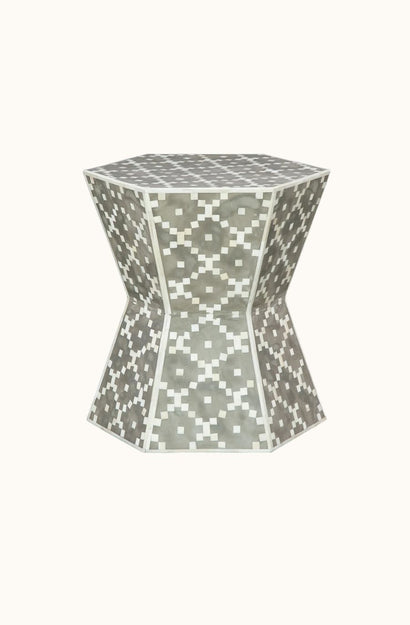 Diamond Bone Inlay Stool - Grey and Ivory