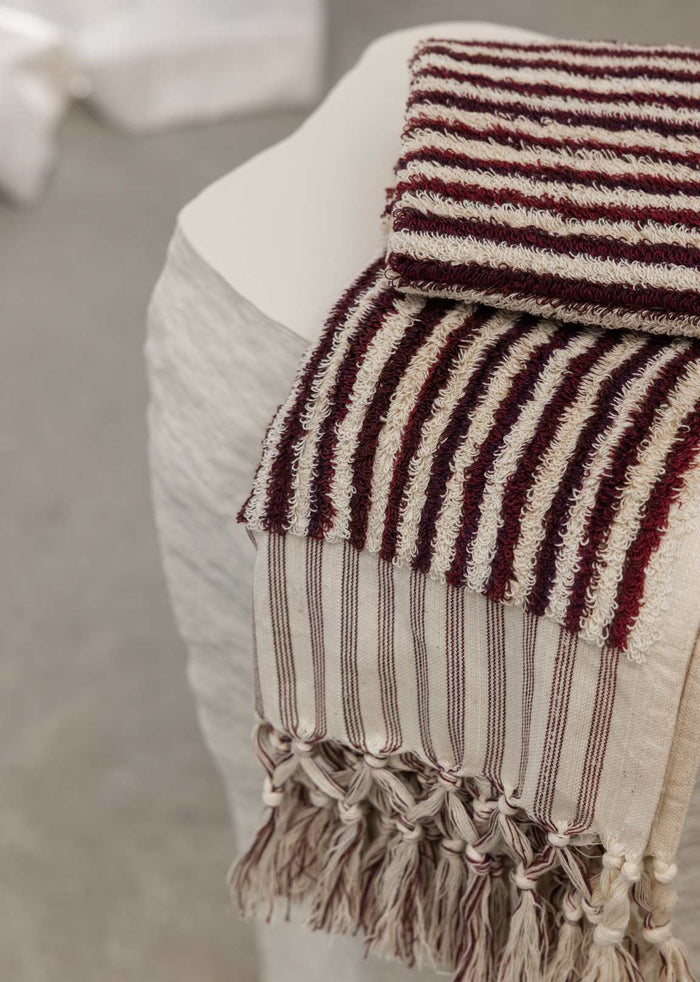 Burgundy Stripe Hand Towel