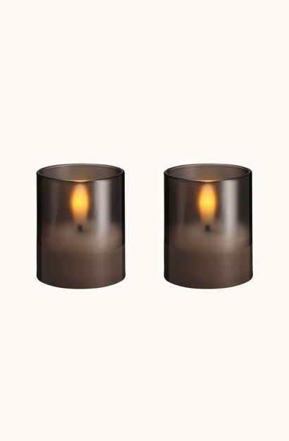 Glass Candle Hurricane Charcoal Pack of 2