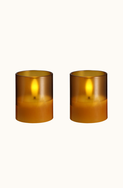 Glass Candle Hurricane Honey Mustard Pack of 2