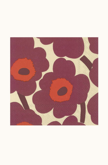 Marimekko Unikko Cream Bordeaux Cocktail Napkin Set