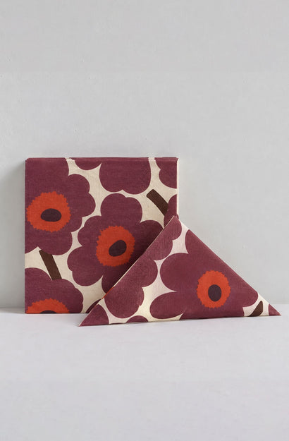 Marimekko Unikko Cream Bordeaux Cocktail Napkin Set