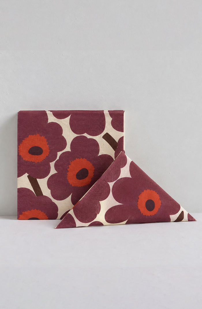 Marimekko Unikko Cream Bordeaux Cocktail Napkin Set