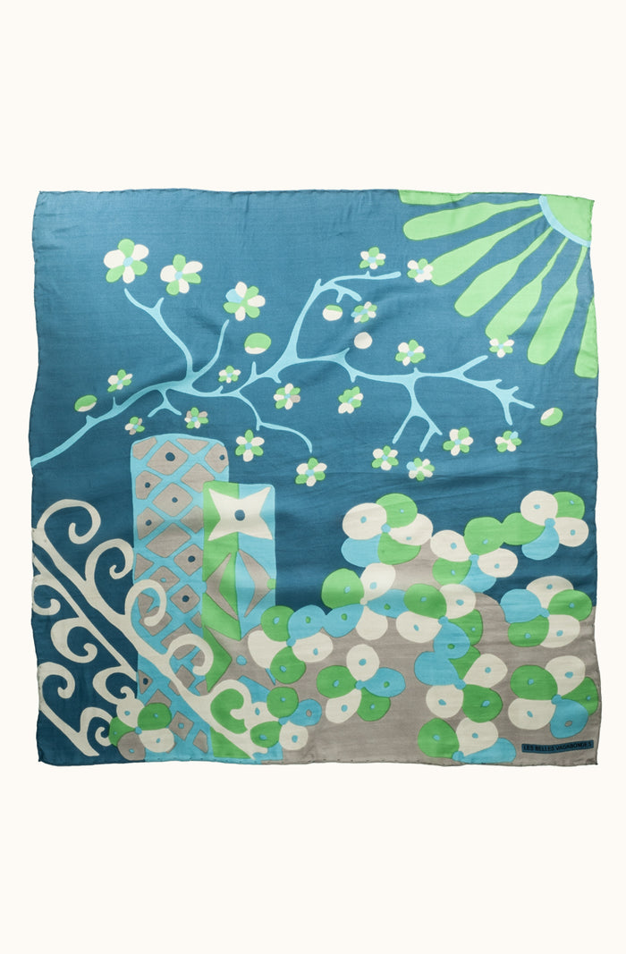 Silk Scarf - Sakura Bleu - Square