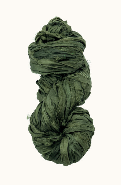 Silk Sari Ribbon - Dark Olive