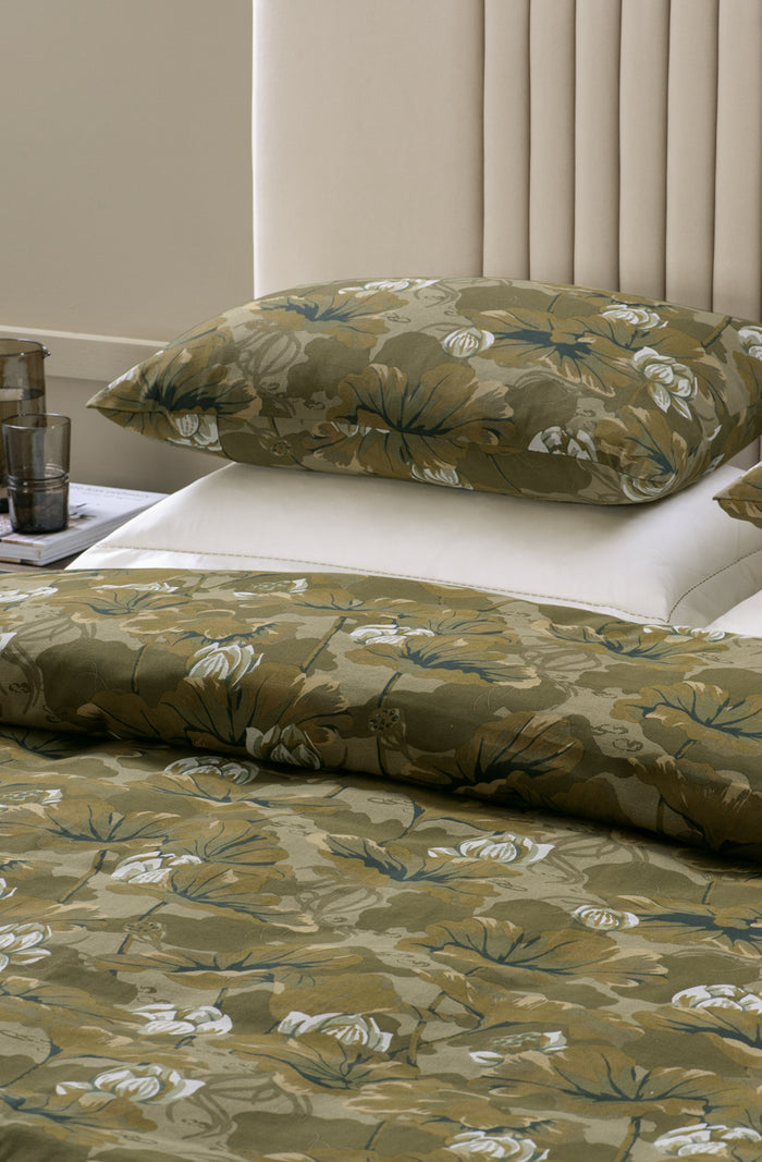 Waterlily Olive Pillowcase Pair