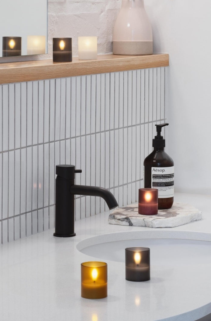 Glass Candle Hurricane Charcoal Pack of 2