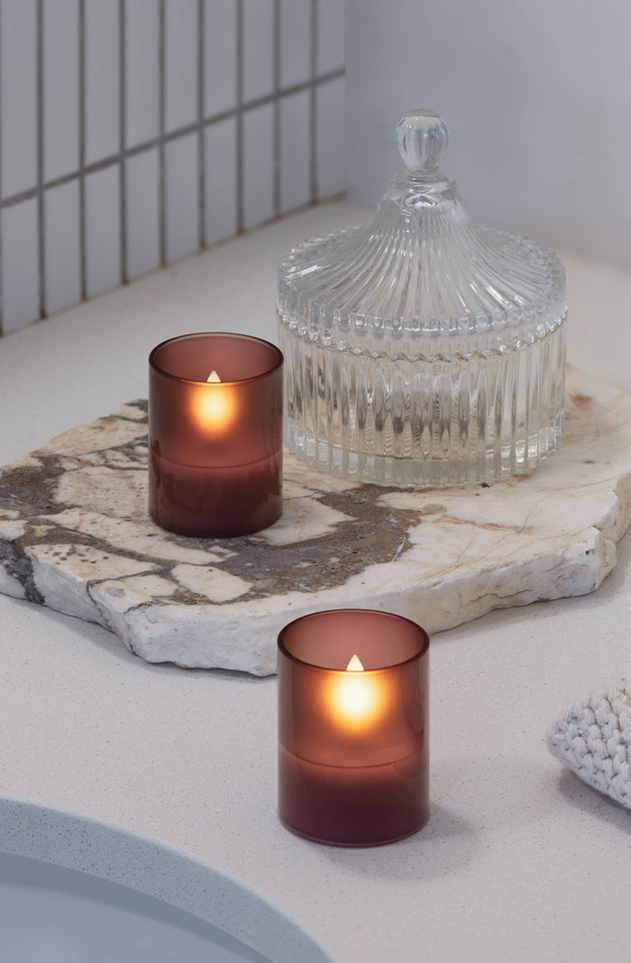 Glass Candle Hurricane Vintage Rose Pack of 2