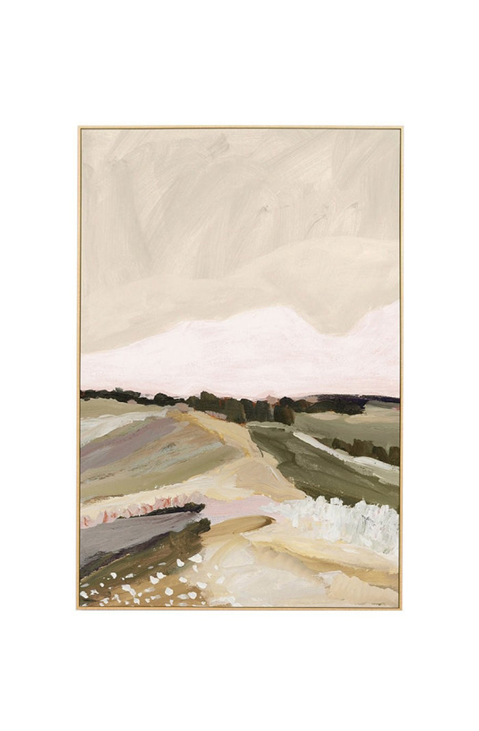 Over The Meadow Green Framed Canvas