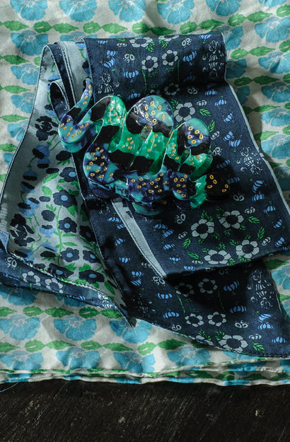 Silk Scarf - Mini Bagatelle Turquoise - Square