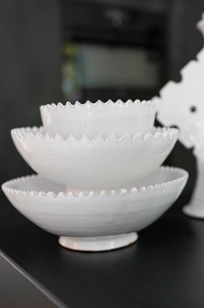 Moroccan White Zigzag Bowl - Medium